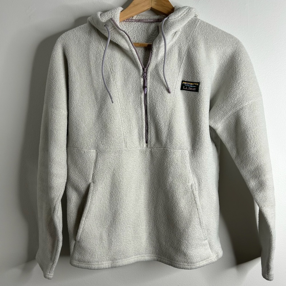 LL Bean Katahdin 1/2 Zip Sherpa Fleece Womens XS Ivory Off White Outdoor Hiking